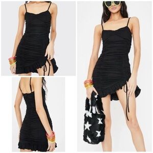 EUC Tiger Mist Lucky Bodycon Dress Ruched Black Festival Party Cocktail Dress S‍